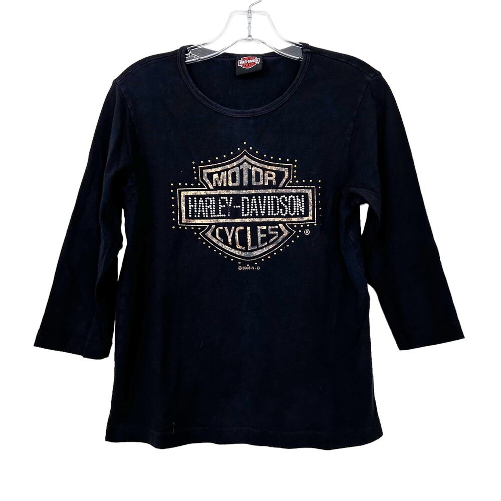 Harley Davidson Myrtle Beach SC Black Beaded 3/4 Sleeve Shirt Sz M